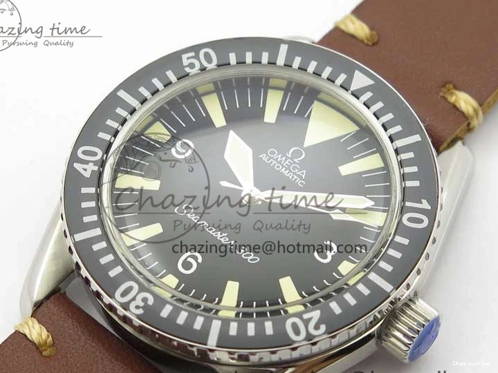 0225 Vintage Seamaster 300 No Date SS B12 Black Dial On Brown Leather Strap A2836 (Free Nylon Strap) Comfortable 7912